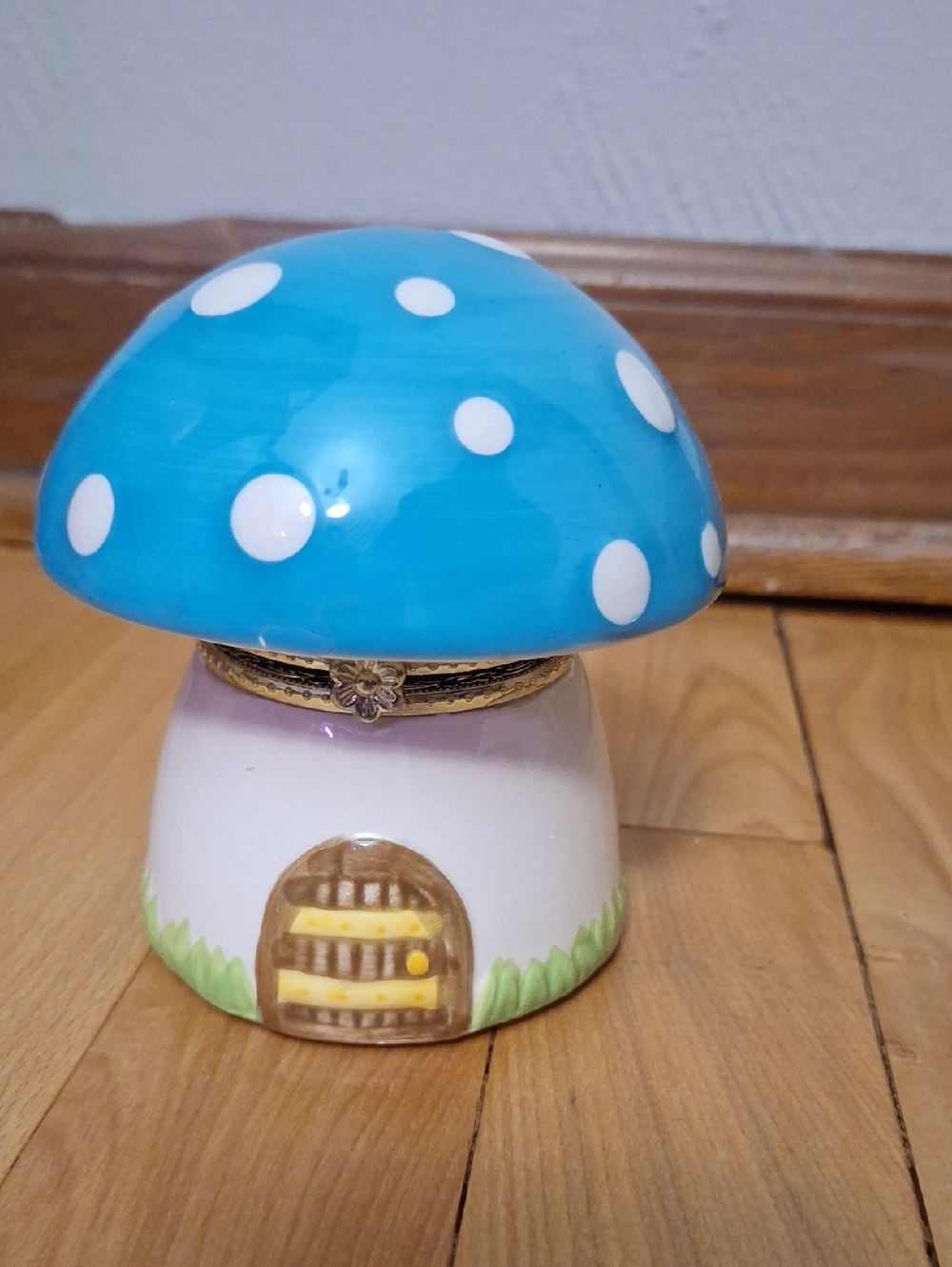 Blue Polka Dot Mushroom Trinket Box